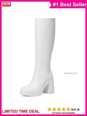 Knee High Boots Women Chunky Heeled Square Toe Platform Tall Boots